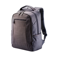 Gray backpack close-up, isolated on a transparent background.