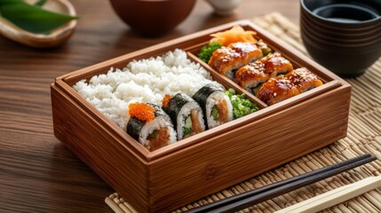Fresh Sushi Bento Box in Traditional Japanese Setting