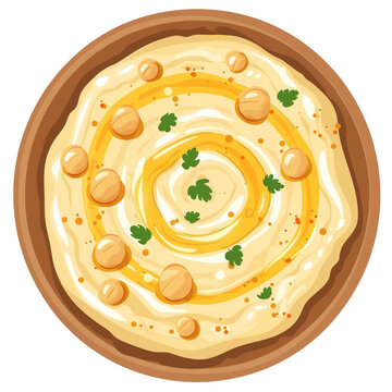 Top view of 32-bit of Hummus in a vector cartoon style isolated white background