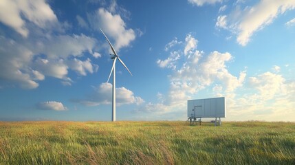 Energy-efficient wind turbine setup in a remote field, contributing to sustainable development.