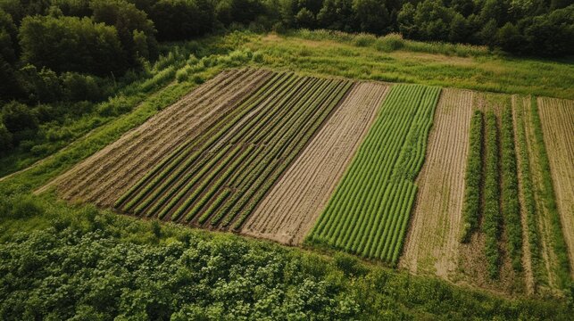 Green farming practices in an organic field, featuring renewable soil enhancement and crop diversity.