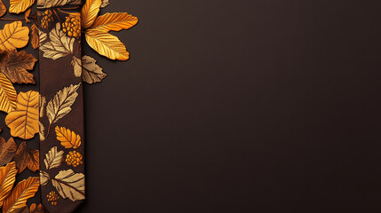 Elegant tie with golden Thanksgiving leaves on dark brown background, perfect for autumn celebrations and formal occasions. intricate design adds touch of sophistication