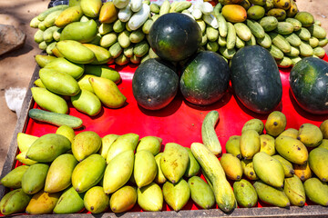 Melon and papaya for sale, Hyderabad, Telangana, India, Asia