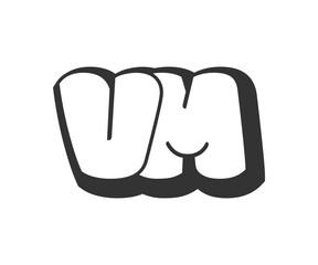 VM logo, bubble comic lettering, rounded in graffiti style black and white silhouette. Trendy preschool V and M letter text for festival party, personal initials, children funky print and web.