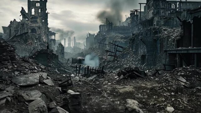 Ruins of city. The consequences of disaster, war, destruction.
