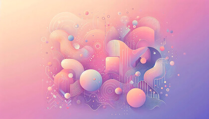 Abstract Pastel Shapes and Circles on Gradient Background