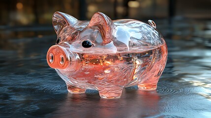 A glass piggy bank filled with pink liquid, symbolizing savings and financial security.