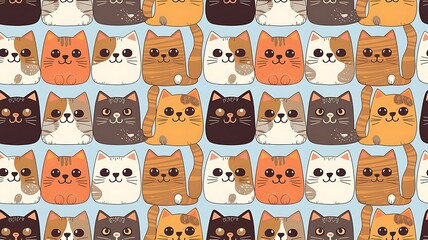 Vector Colorful Cats Seamless Pattern Background. Cute, hand drawn and colorful elements.