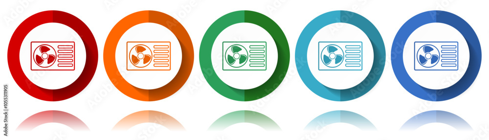 Poster heat pump vector icons, flat icon set for logo design, webdesign and mobile applications, colorful w