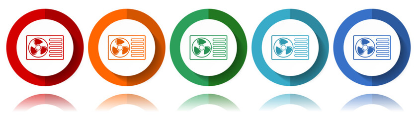 Heat pump vector icons, flat icon set for logo design, webdesign and mobile applications, colorful web button collection in eps 10