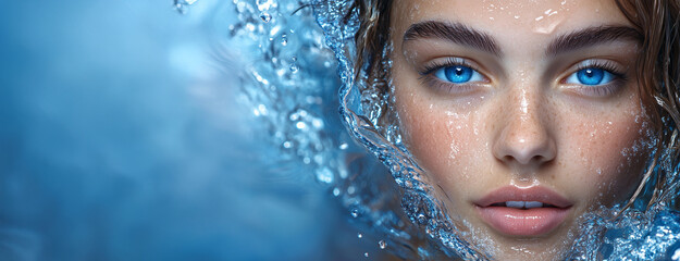 Refreshing Beauty Portrait Highlighting Hydration and Skincare