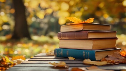 Autumnal Reading Nook with Stack of Books