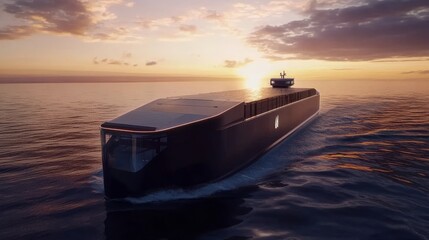 Massive hydrogen-powered cargo ship sailing across open seas, emphasizing zero-emission maritime transport