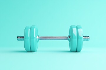 Turquoise Dumbbell on Blue Background