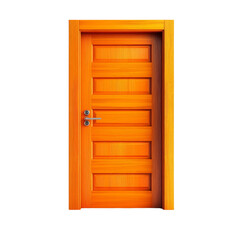 Orange wooden door, detailed design, on transparent background.