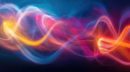 Abstract neon light streaks in red, blue, and yellow.