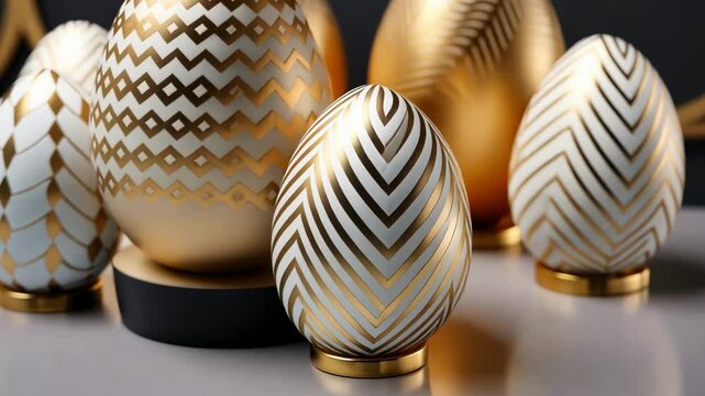 White Easter eggs with handmade gold pattern. Hand-painted eggs. Trend. concept of a happy Easter.