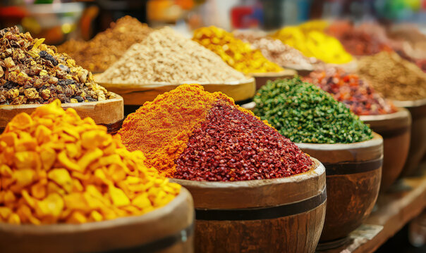 Vibrant spices on display at market