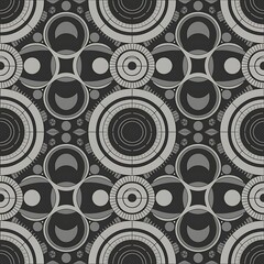 Patterns with circles and dots, black and white texture, seamless vector backgrounds. eps10