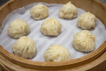Hot steamed dumpling. Dumpling with shumai dim sum, Chinese cuisine.