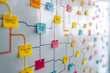 Colorful Sticky Notes Mind Map On Whiteboard For Brainstorming And Project Planning