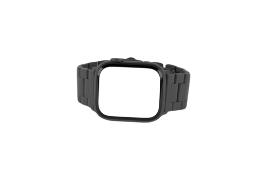 Black metal smart watch isolated on white background blanc screen mockup no background cutout