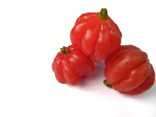 Brazilian cherry: pitanga (Eugenia uniflora). White background.