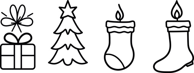 Isolated white one line set of cute Christmas elements.