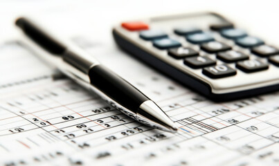 close up of pen and calculator on spreadsheet