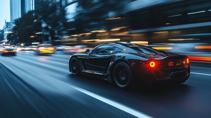 a sports car rushes along the highway, motion blur effect
