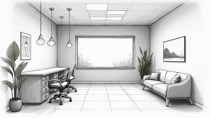 Hand-Drawn Minimalist Dental Office Interior Concept
