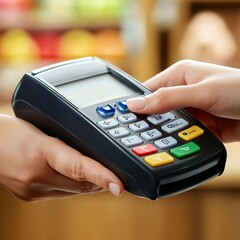 Customer Making Purchase Using a Credit Card Reader for Seamless and Secure Transaction
