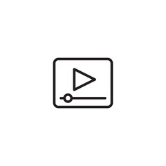 An icon representing video playback, watching a video, or media streaming. The rectangle, play button, and progress bar symbolize the interface for viewing video content. Editable icon.