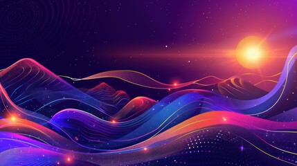 Abstract Cosmic Landscape with Glowing Waves