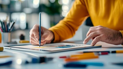 Creative Interior Designer Sketching Upgrade Ideas on Tablet