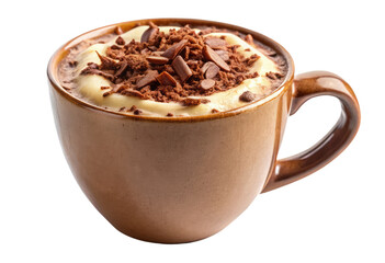 Hot chocolate with whipped cream and chocolate shavings isolated with transparent background