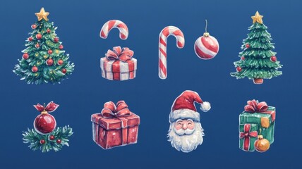 Watercolor Christmas set,Christmas decoration element,Surprise winter holiday realistic objects,Decoration elements for greeting cards banners,Merry Christmas and happy new year greeting concept.