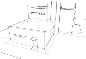 house building sketch architecture 3d illustration