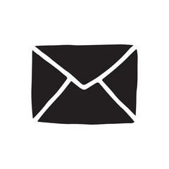 Doodle letter envelope icon or logo, hand drawn with thin black line. PNG isolated on transparent background and vector illustration