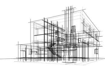 house building sketch architecture 3d illustration