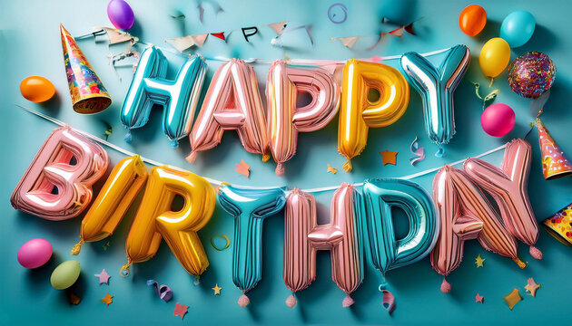 Colorful Birthday Banner with Festive Letters and Decorations