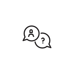 Two speech bubbles, one with a person icon and the other with a question mark. Symbol of a conversation with a question. Editable icon.