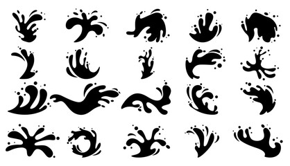 A series of black and white water splashes