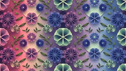 Abstract Floral 3d Background, Vector Seamless Pattern. Trendy Design Template