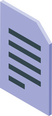 Office paper document icon rendered in isometric view, symbolizing paperwork, administration, and corporate operations