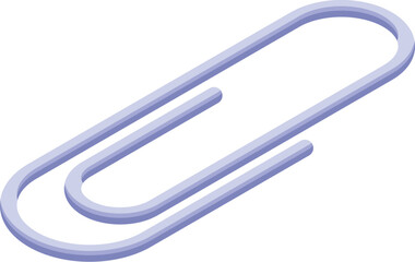 Purple paperclip in isometric view holding sheets of paper together, ideal for office and stationery related designs