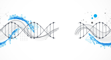Science template, wallpaper or banner with a DNA molecules. Hand drawn vector.