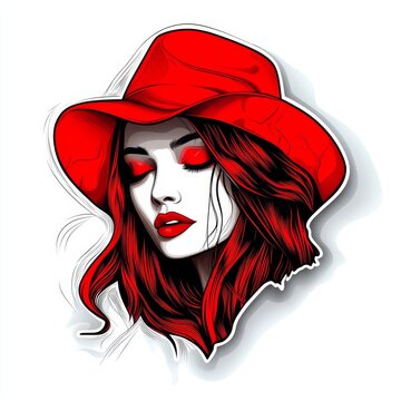 Stylized Woman with Red Hat and Hair