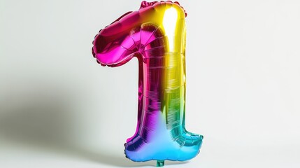Vibrant Rainbow Number One Balloon on White Background
