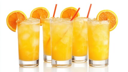 National Harvey Wallbanger Day. Refreshing Orange Juice Cocktails with Ice and Slices